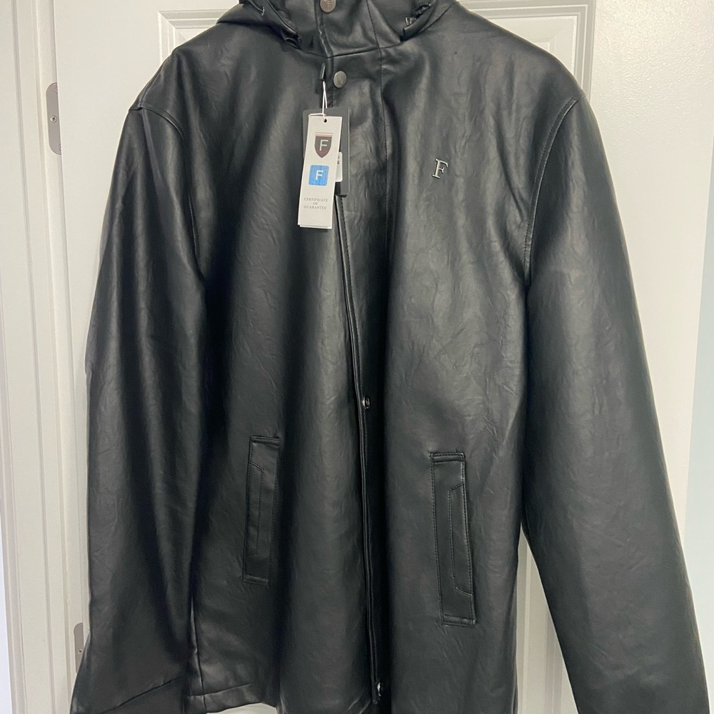 Black Vegan Leather 3/4 Length Jacket for Men